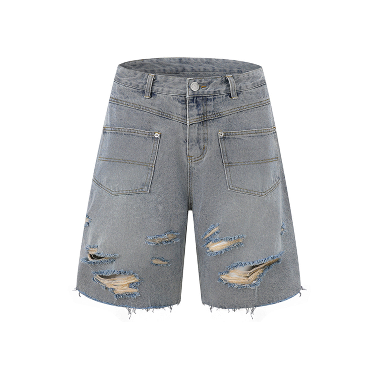 Washed Damage Wide Leg Denim Short Pants WN25596