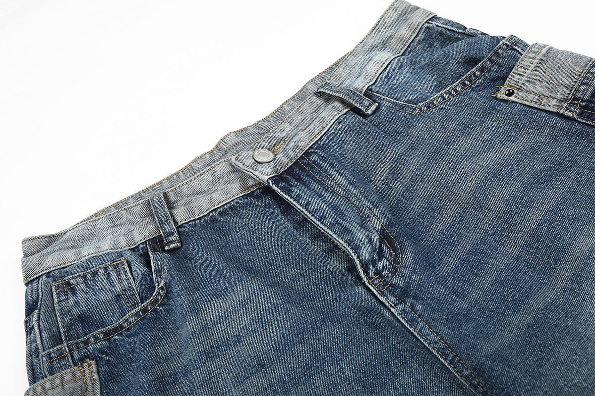 Deconstruction Patchwork Wide Leg Half Denim Pants WN25618