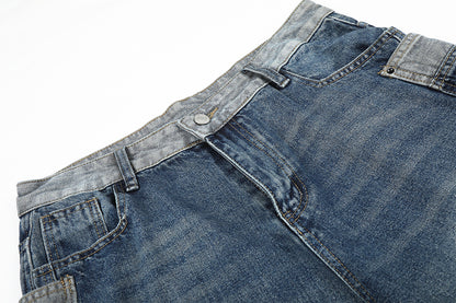 Deconstruction Patchwork Wide Leg Half Denim Pants WN25618