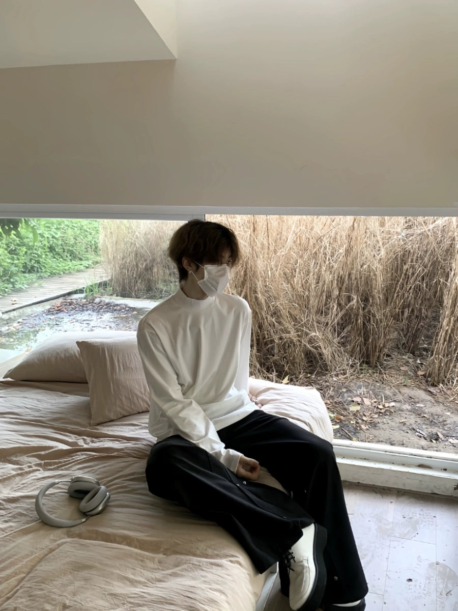 Plain High-Neck Long Sleeve T-Shirt WN19735