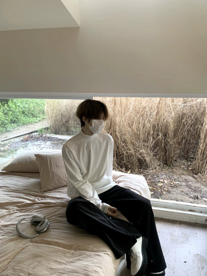 Plain High-Neck Long Sleeve T-Shirt WN19735