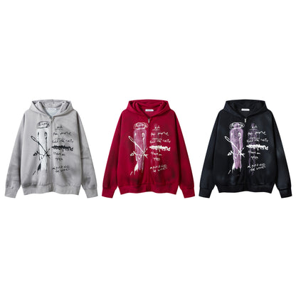 Washed Spray-Paint Design Oversize Zipper Hoodie WN11168