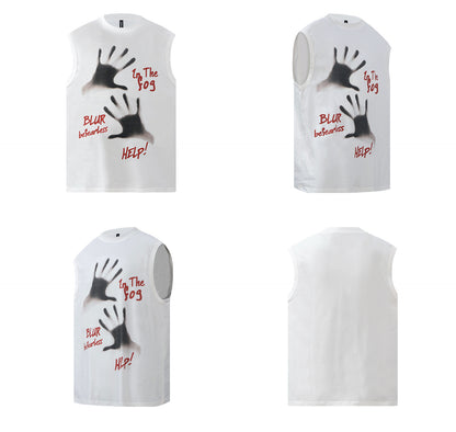 Hand Shadow Graphic Letter Print Oversize Sleeveless T-Shirt WN26321
