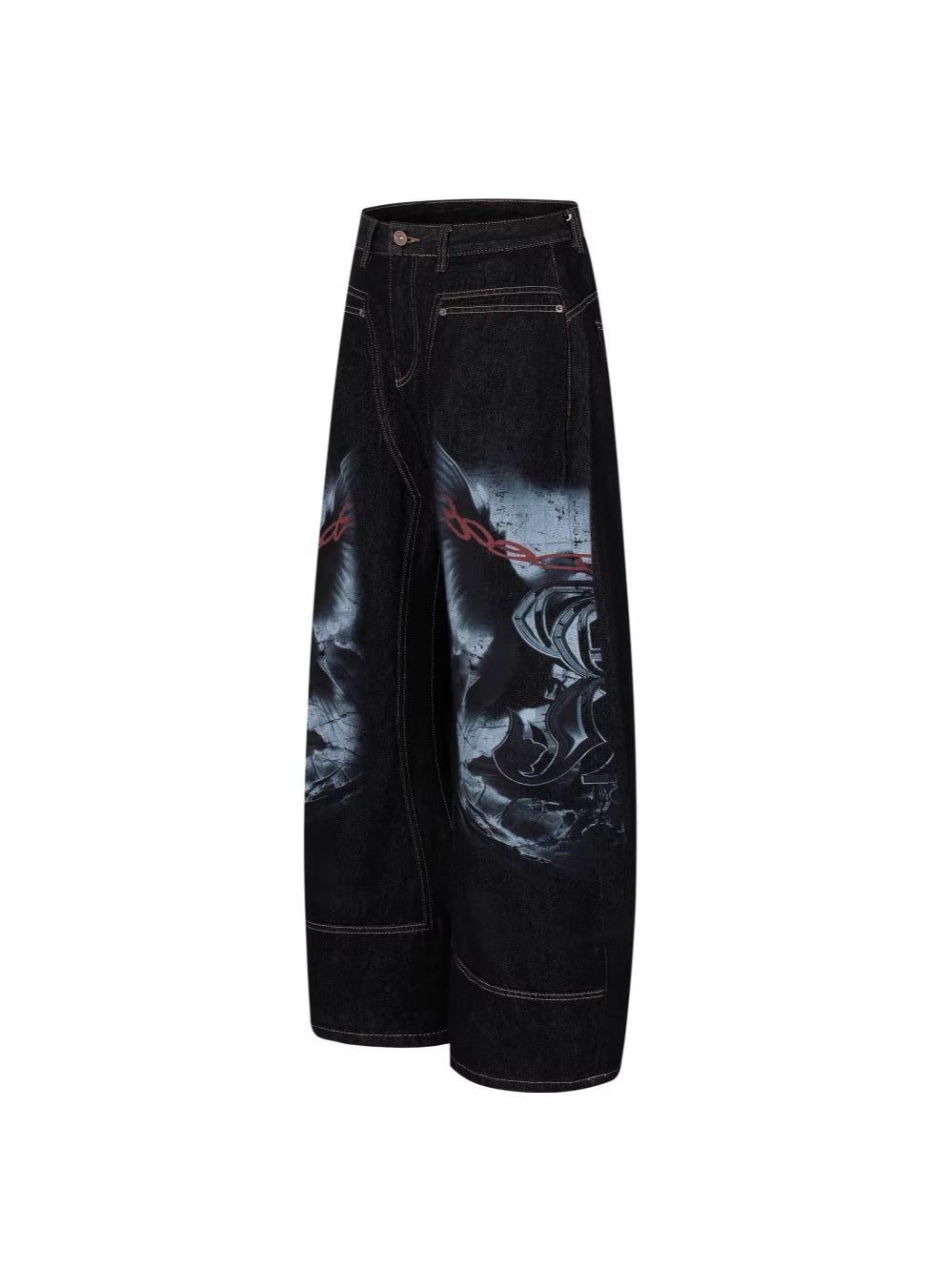 Graphic Print Wide Leg Denim Jeans WN28099