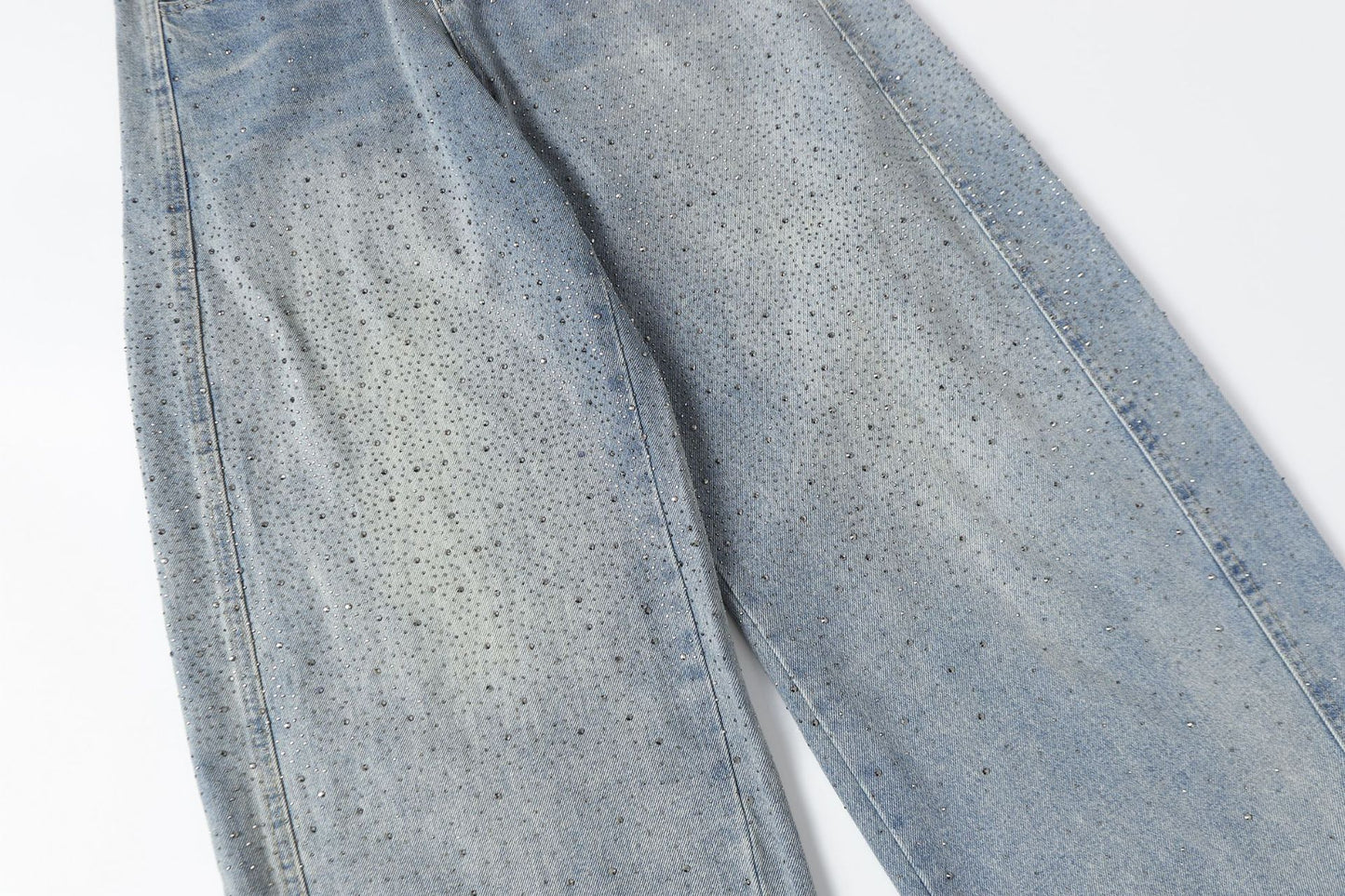 Rhinestone Drawstring Wide Leg Denim Jeans WN25560