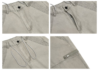 Heavyweight Washed Pleats Wide Leg Cargo Pants WN26307