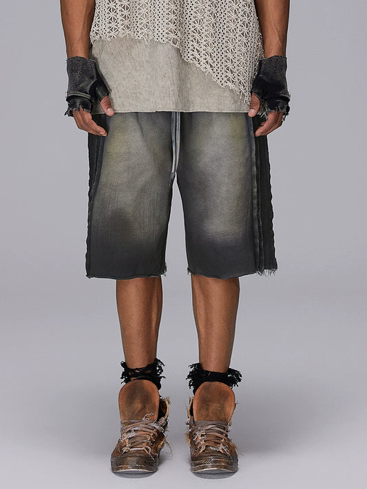 Inside-Out Patchwork Dirty Wash Knit Half Pants WN17955