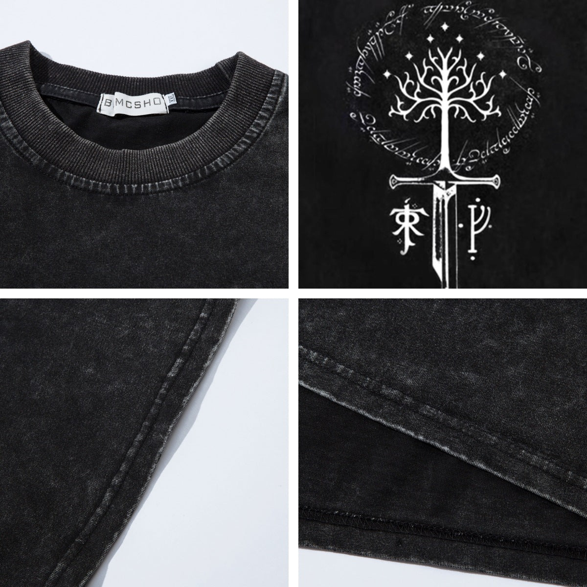 Washed Broken Sword Sacred Tree Print Short Sleeve T-Shirt WN26903