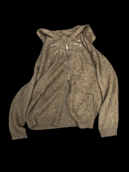 Sequin Embroidery Wool Zipper Hoodie WN18949