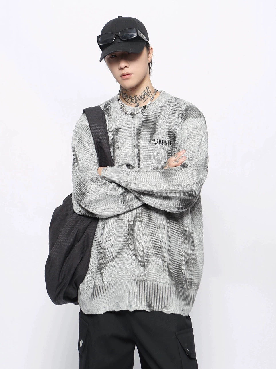 Damage Oversize Knit Sweater WN10915