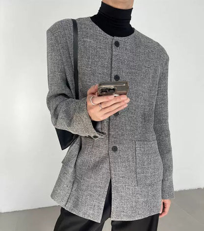 Pleats Collarless Tailored Jacket WN21590