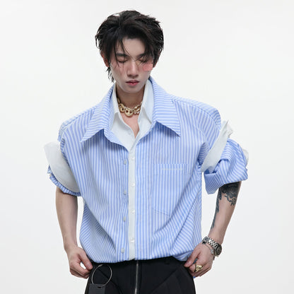 Stripe Fake Layered Short Sleeve Shirt WN18368