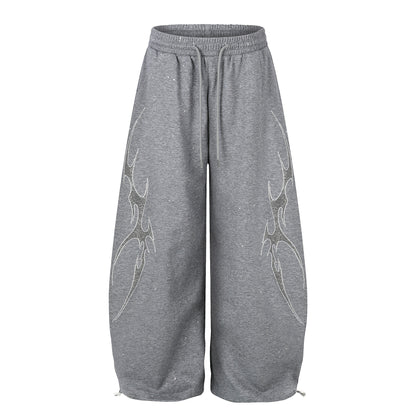 Tribal Print Drawstring Wide Leg Sweatpants WN25395