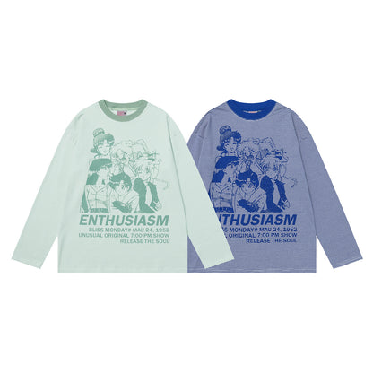 Striped Anime Graphic Oversize Long Sleeve T-Shirt WN25841