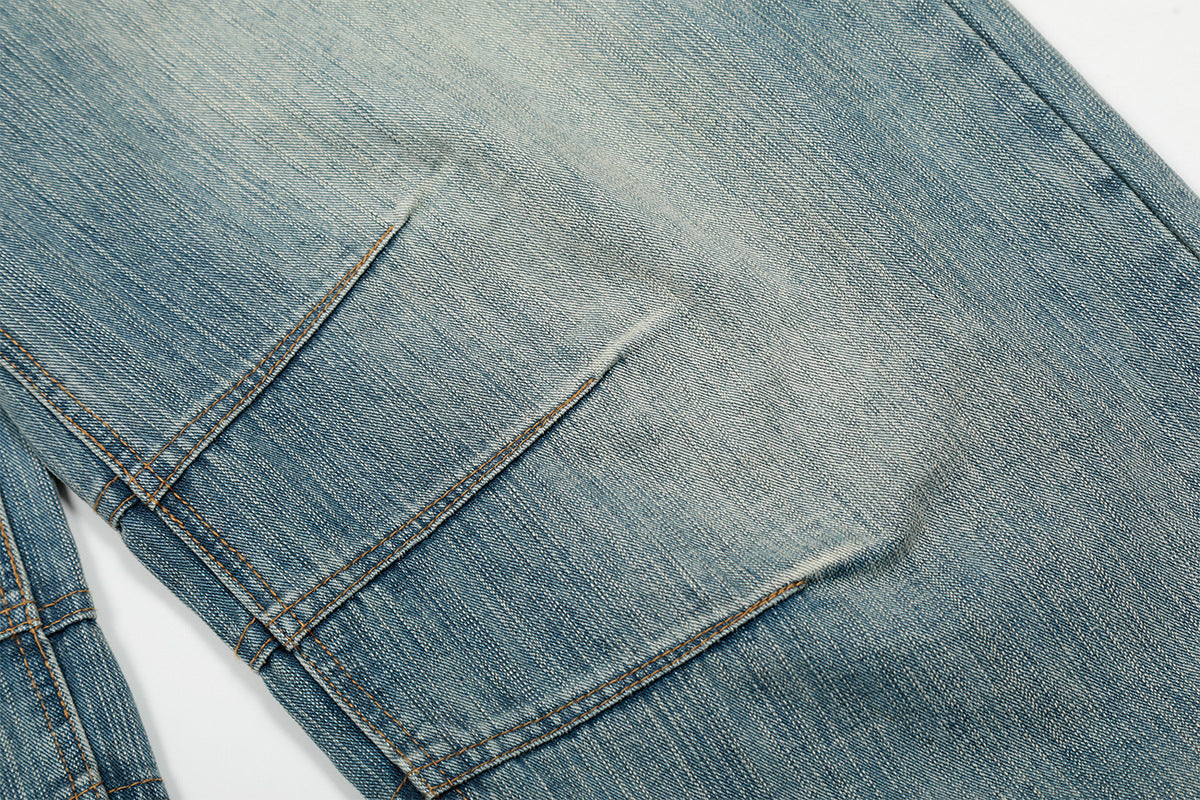 Washed Pleats Curved Denim Jeans WN25533