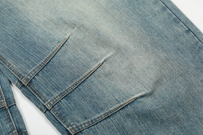 Washed Pleats Curved Denim Jeans WN25533