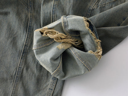 Washed Paint Splatter Ripped Curved Leg Denim Jeans WN26825