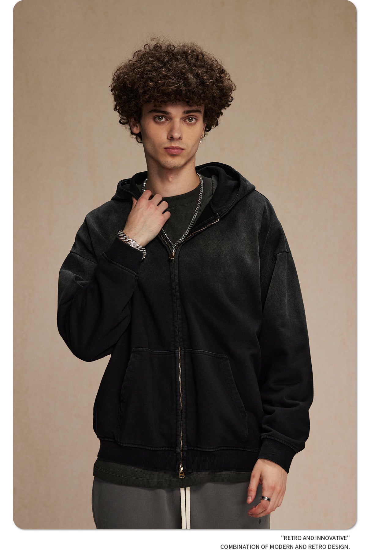 Spray-Dye Washed Oversize Zipper Hoodie WN10009