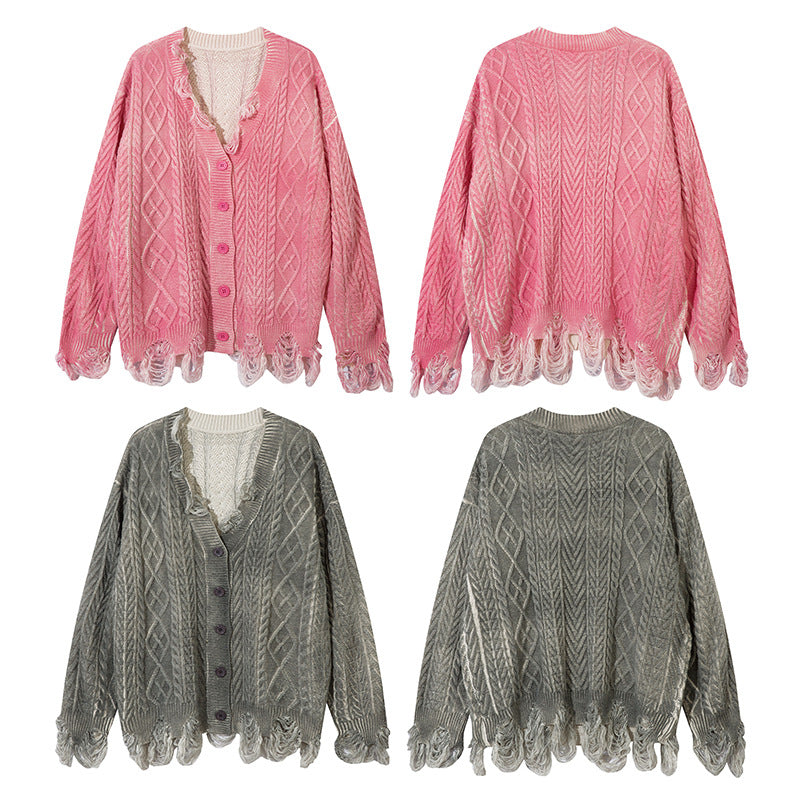 Damage Hem Knit Cardigan WN11418