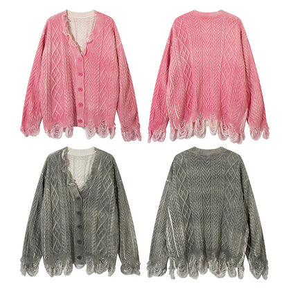 Damage Hem Knit Cardigan WN11418