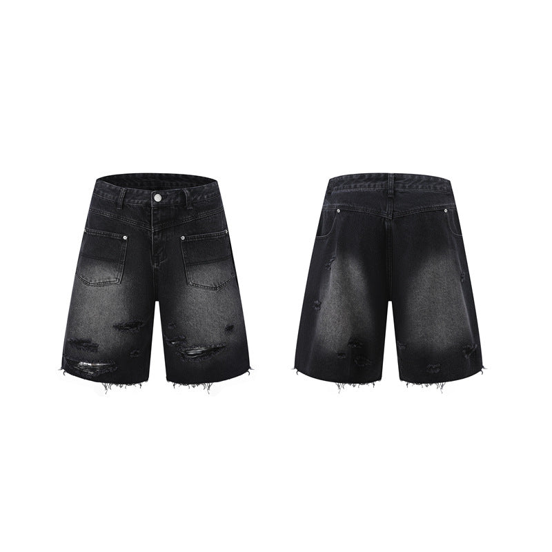 Washed Damage Wide Leg Denim Short Pants WN25596