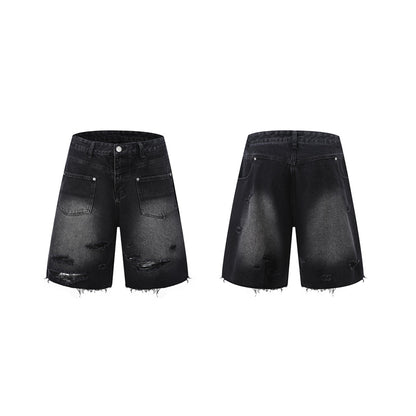 Washed Damage Wide Leg Denim Short Pants WN25596
