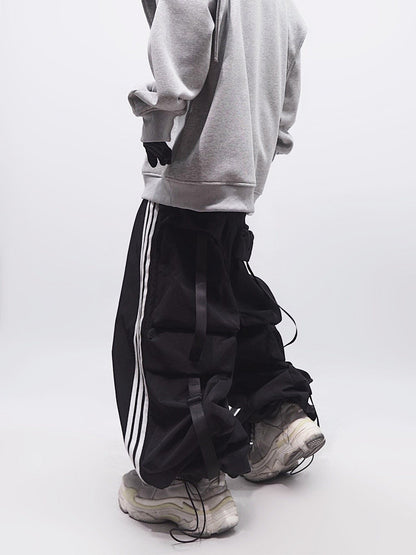 Three Stripe Multi Pocket Elastic Hem Wide Leg Cargo Pants WN24000