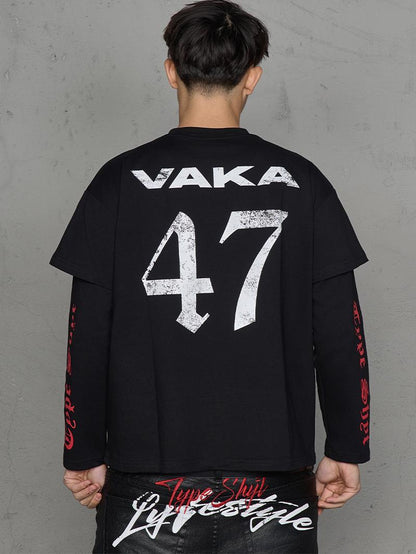 Fake Layered Embroidery Label Long Sleeve T-Shirt WN21008