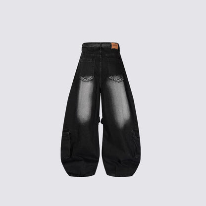 Gradient Multi-Pocket Drawstring Wide Leg Denim Jeans WN27828