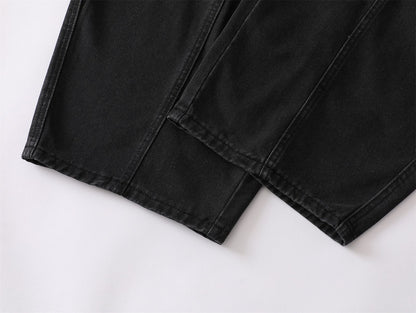 Washed Patchwork Wide Leg Cargo Denim Jeans WN26889