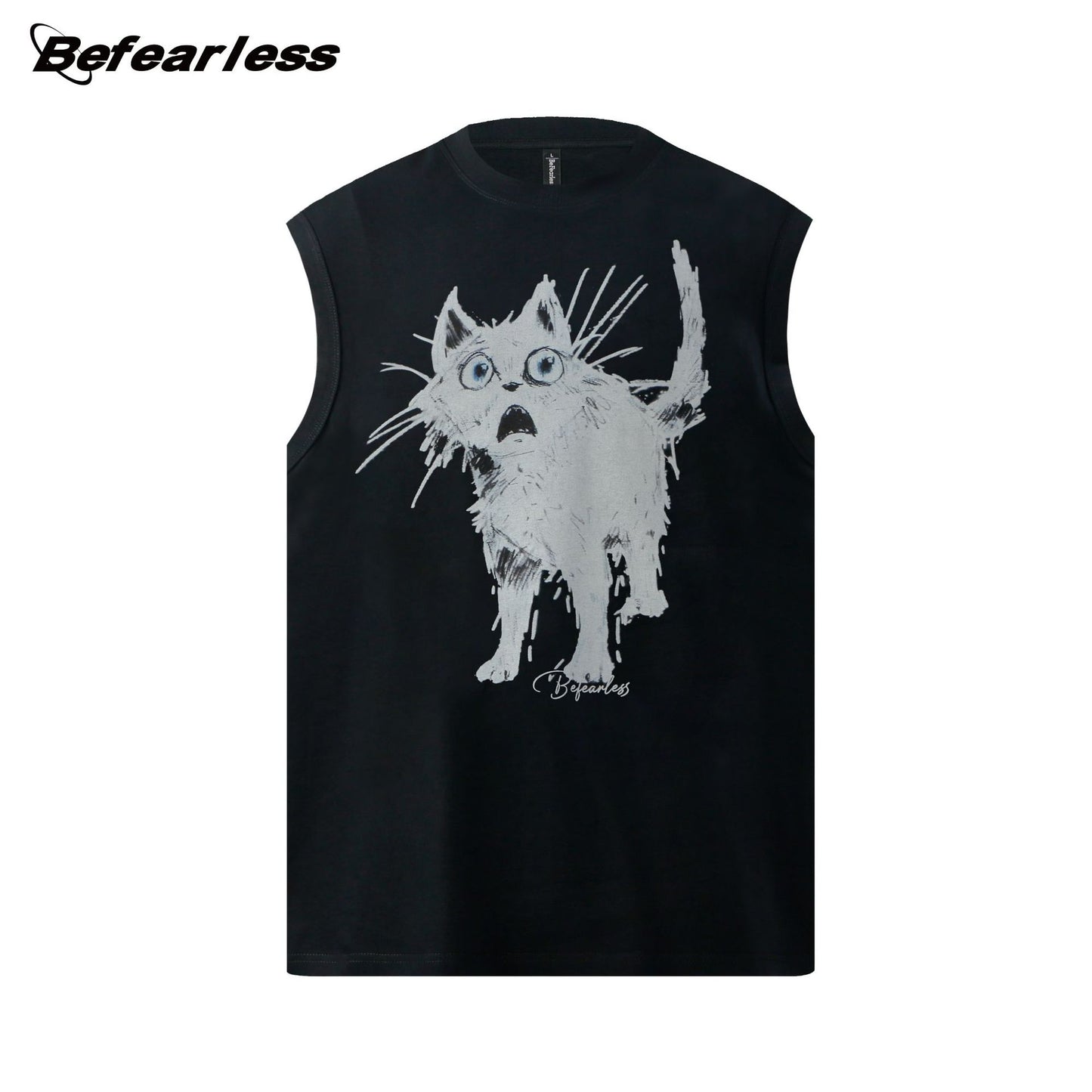 Graffiti Cat Print Oversize Sleeveless T-Shirt WN26394