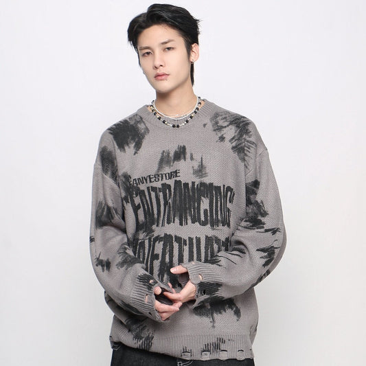 Spray Paint Print Oversize Knit Sweater WN24413