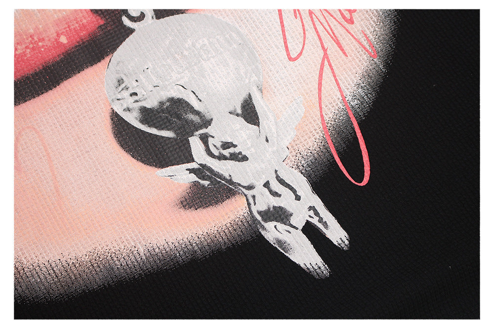 Studs Lip Skull Graphic Short Sleeve T-Shirt WN26419