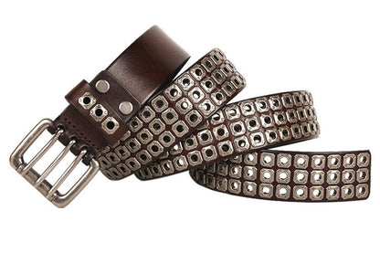 Stud Three-Pin Genuine Leather Belt WN23188