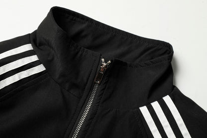 Stripe Zipper Jacket & Stripe Wide Leg Pants Setup WN28059