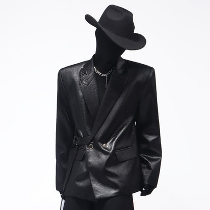 Buckle Decor Shoulder-Pad Tailored Jacket WN23671