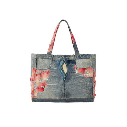 Floral Damage Denim Tote Bag WN23209