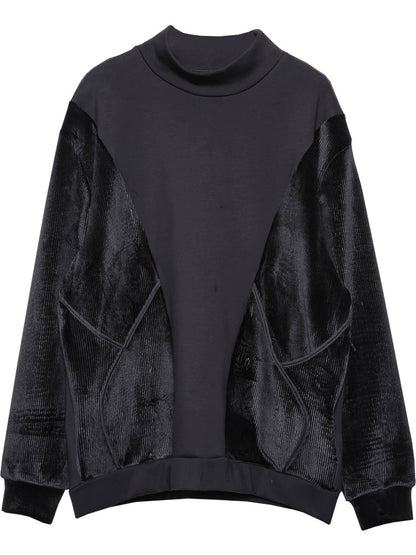 Half Neck Fleece Lining Mix Patch Sweatshirt WN22386