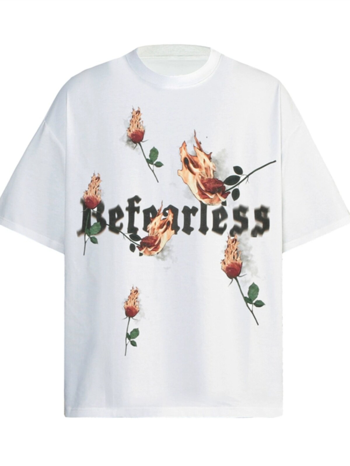 Flame Rose Print Short Sleeve T-Shirt WN24261