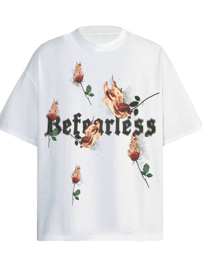 Flame Rose Print Short Sleeve T-Shirt WN24261