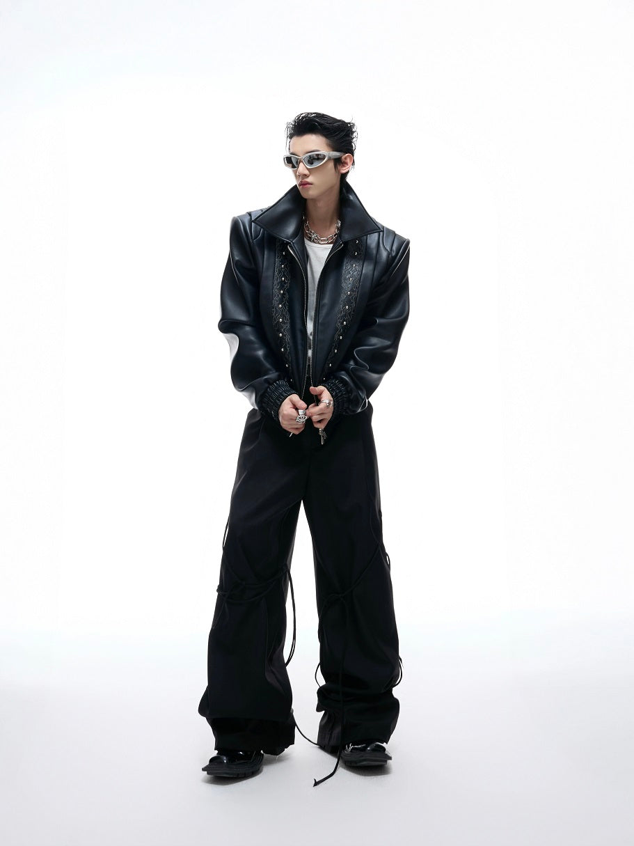 Vine Embroidery PU Leather Jacket WN20543