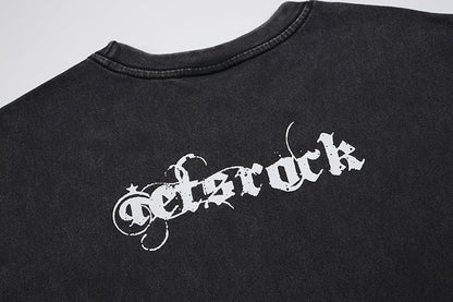 Washed Portrait Letter Print Short Sleeve T-Shirt WN25387