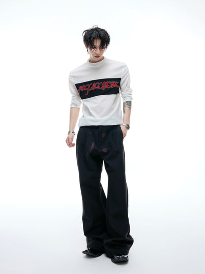 Mesh Stretch Embroidery Colorblock Long Sleeve T-Shirt WN20535