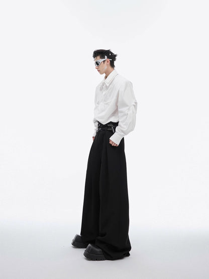 Pleats Waist Belt Design Wide Leg Trousers with Belts WN6471