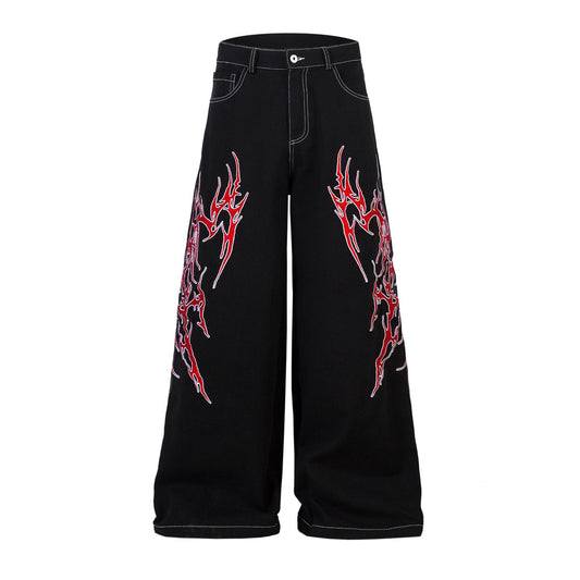 Heavyweight Embroidery Wide Leg Denim Jeans WN16195