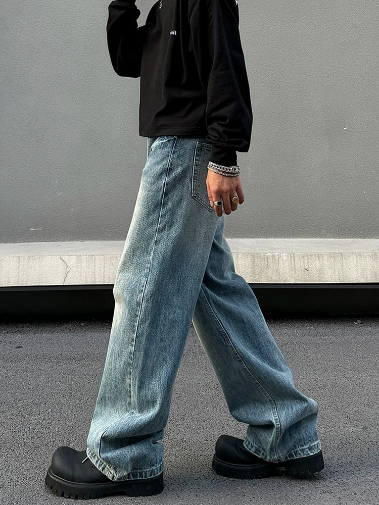 Washed Wide Leg Straight Denim Jeans WN19523