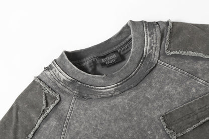 Washed Raw Edge Pocket Fake Layered Short Sleeve T-Shirt WN26891