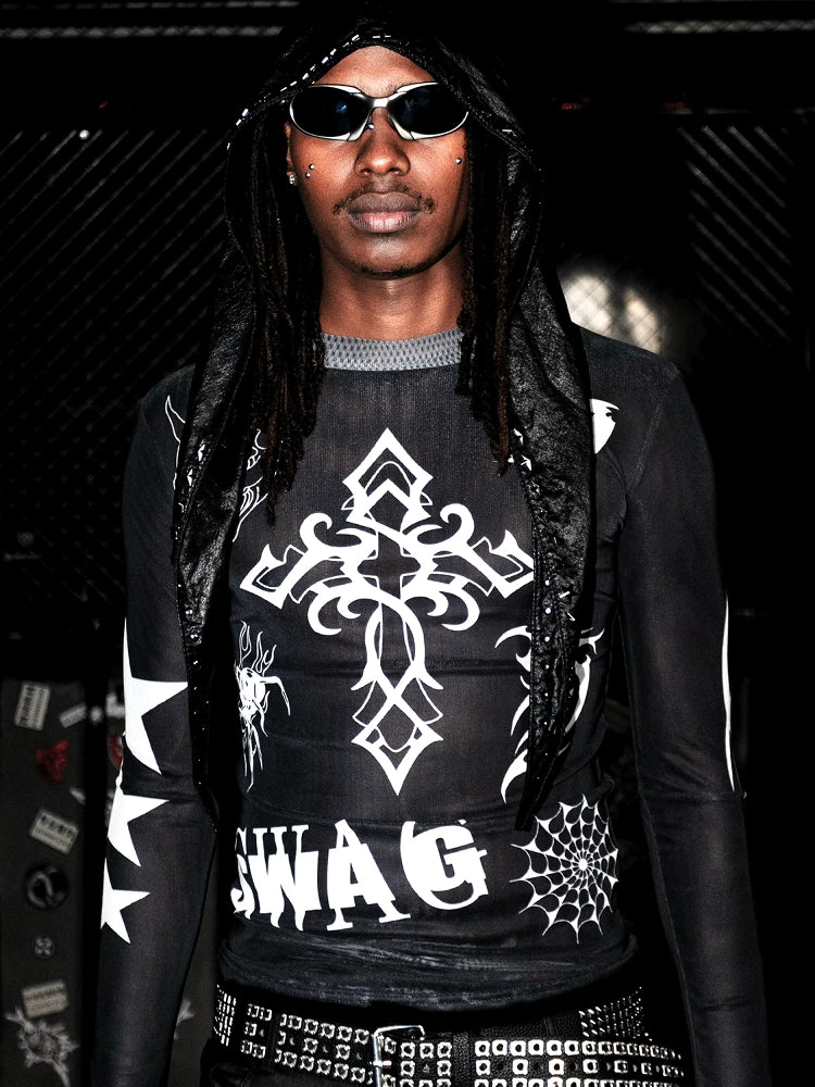 Double Layer Mesh Long Sleeve T-Shirt WN20963