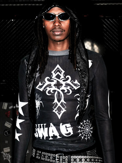 Double Layer Mesh Long Sleeve T-Shirt WN20963