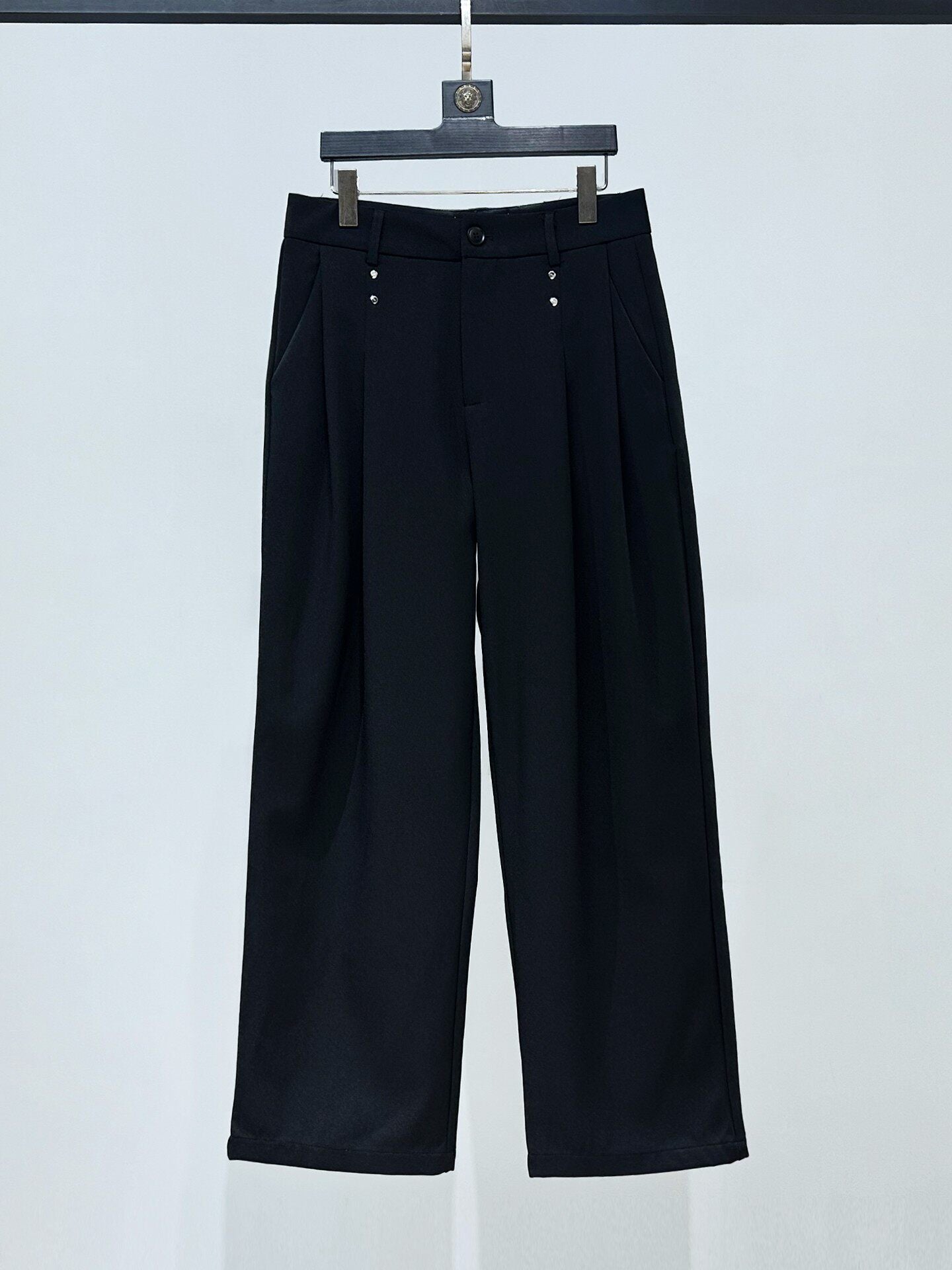 Standing-Collar Metal Button Short Tailored Jacket & Trousers Setup WN23910